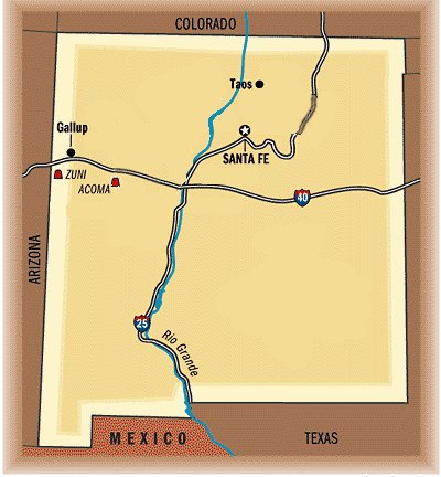 Map showing proximity of Acoma Pueblo to Zuni Pueblo