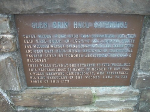 Historical plaque, Glen Erin Hall Gatehouse, Erindale, Mississauga