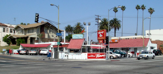 Panoramic view of the Original Tommy's at its Beverly and Rampart location in Los Angeles, California.