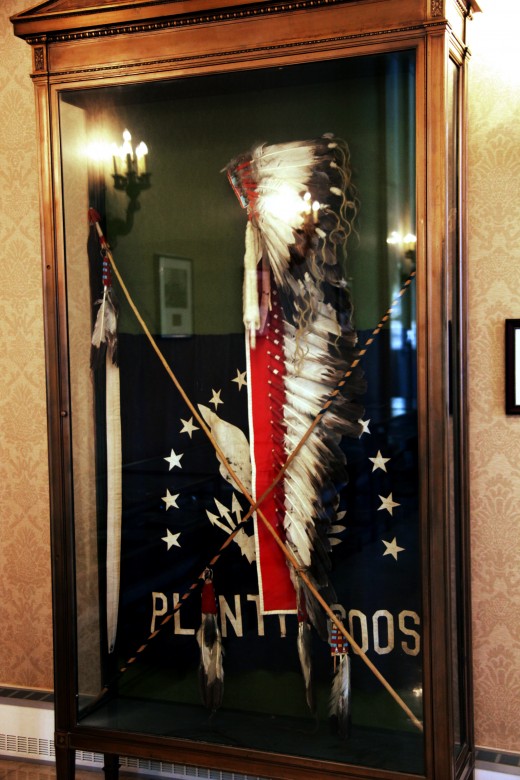 A Crow war bonnet and coup sticks given to the WWI Unknown Soldier. To put a notch in their sticks, a warrior must touch an enemy or their weapons, or strike them with the stick itself and escape unscathed. 