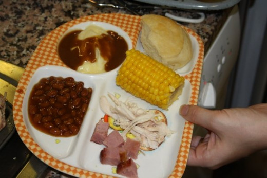 The kids' Thanksgiving dinner plate.