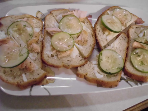 Cucumber and Smoked Salmon sandwiches on Rye (my personal recipe)