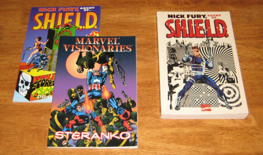 Paperback collections containing Jim Steranko's classic Marvel Comics work.