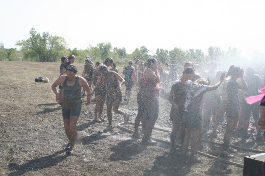 getting sprayed with a fire hose