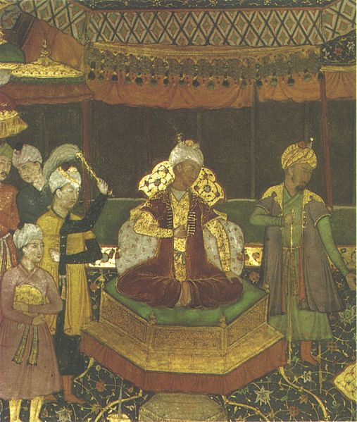 The first Mughal Emperor, Babur sat on his throne.