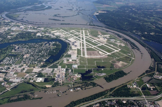This aerial handout photo provided by the Omaha Airport Authority, taken June 15, 2011, shows flooding around the airport in Omaha, Neb. Extreme weather is a growing threat to the nation's lifelines.