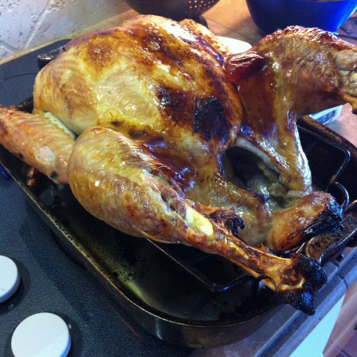 The turkey after 30 minutes on 500 degrees has nice golden brown skin. 