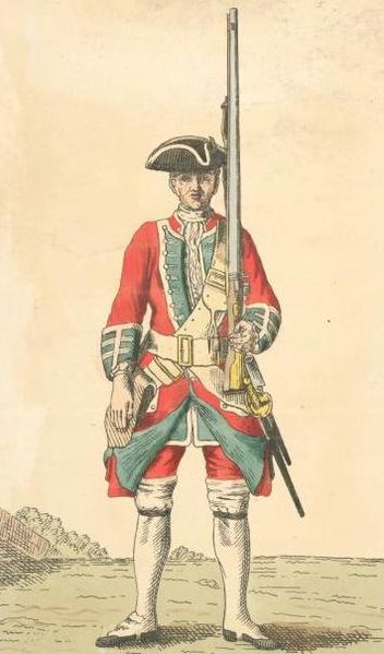 The typical battle dress for a British infantrymen from the mid 18th century onwards.
