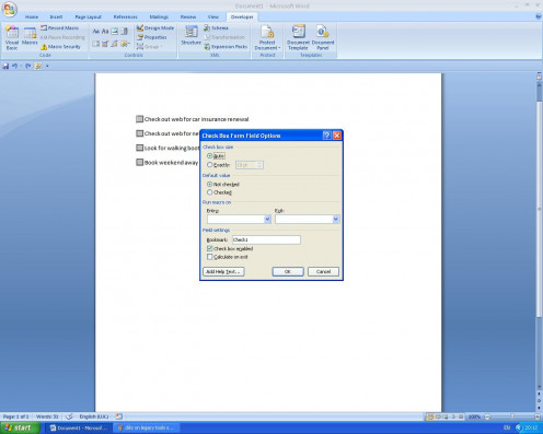 Figure 7 - Check box drop down in which you can select the X option to check the box.