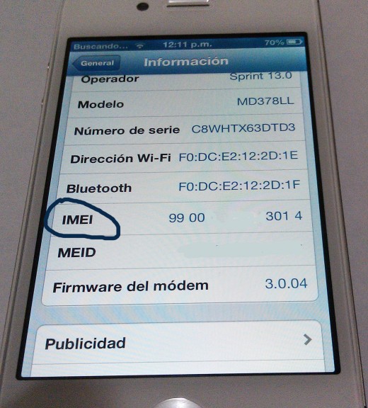 The IMEI numbers can be found under the general settings in the system menu.  Fifteen numbers are submitted to services that unlock the phone (some of the numbers have been erased in this photo).