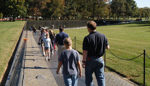 The Vietnam Veterans Memorial wall was photographed by Lorax on October 13, 2003.