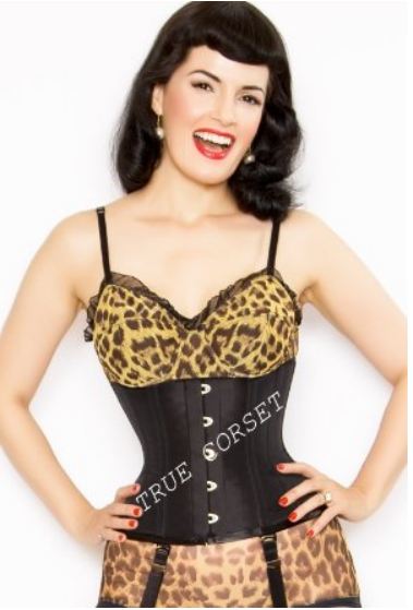 The corset had been designed in Europe by Playgirl London and crafted by a skilled corsetiere. It features a steel busk front and has 10 steel bones in total (4 flat steel and 6 spiral steel). 