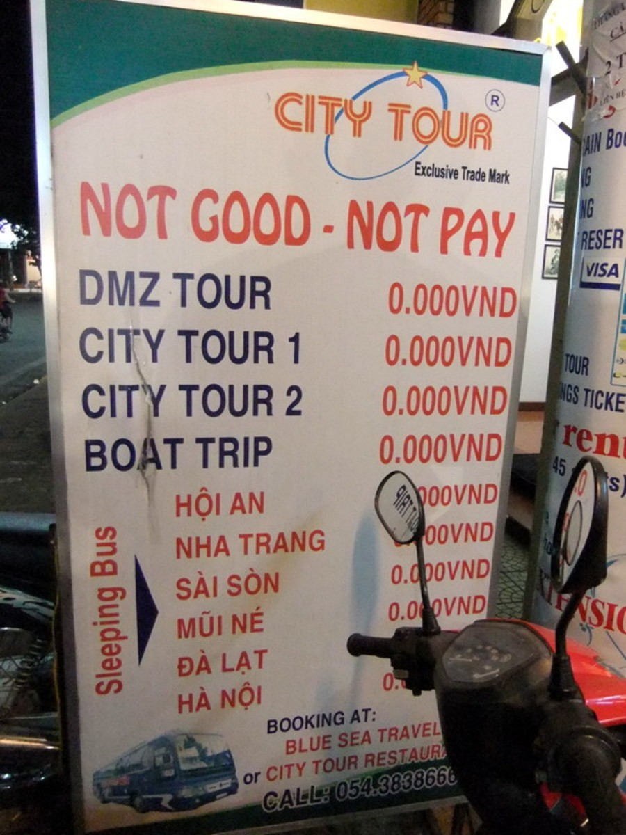 In my hunt for funny and humorous signange in Vietnam I found this 'Cheap travel in Vietnam' signboard