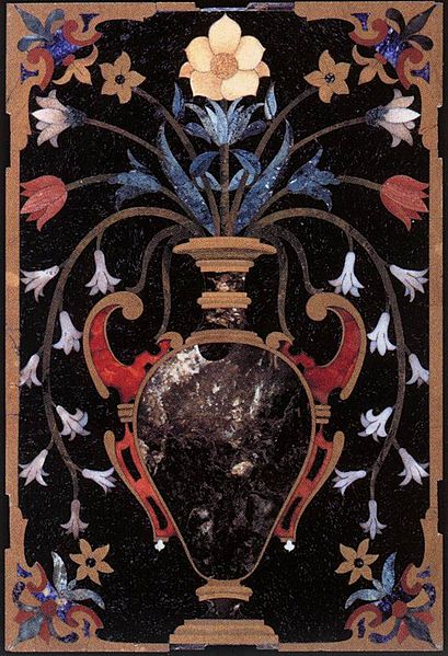 This hard stone inlay mosaic of a Vase of Flowers by an unknown artist is currently in the Museo dell'Opificio delle Pietre Dure, in Florence, Italy.