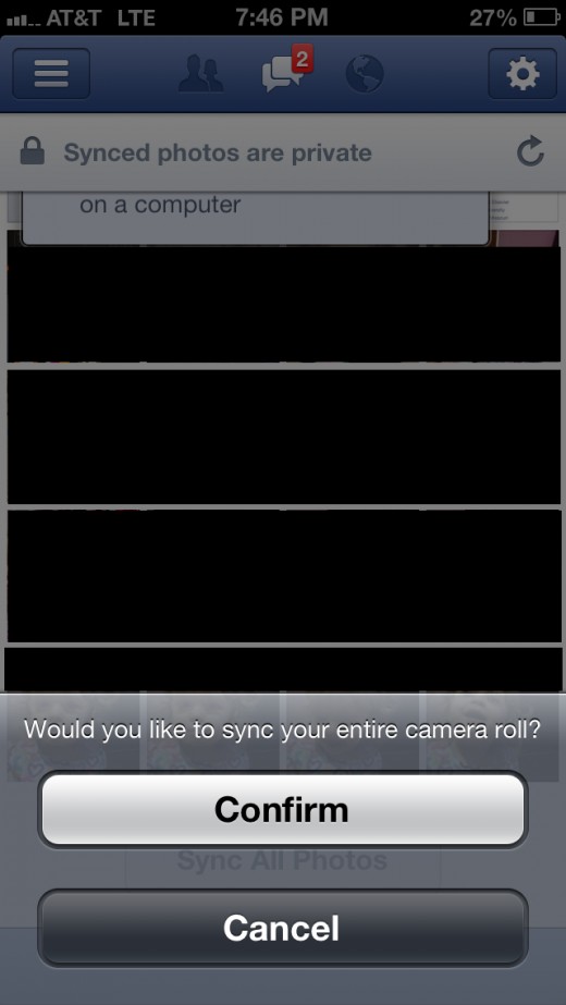 Scroll down to the bottom of the screen and tap "Sync All Photos" and then tap "Confirm" to sync all of the photos on your Apple device.