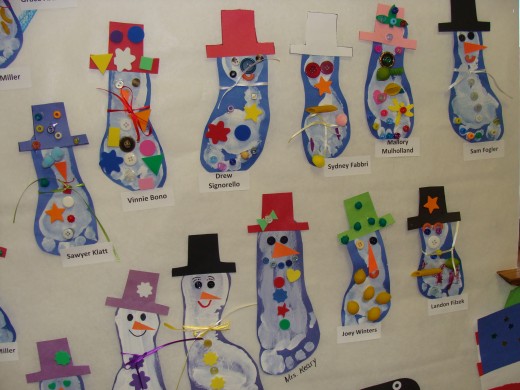 The variety of decorations on the snowmen made for a beautiful wall display.