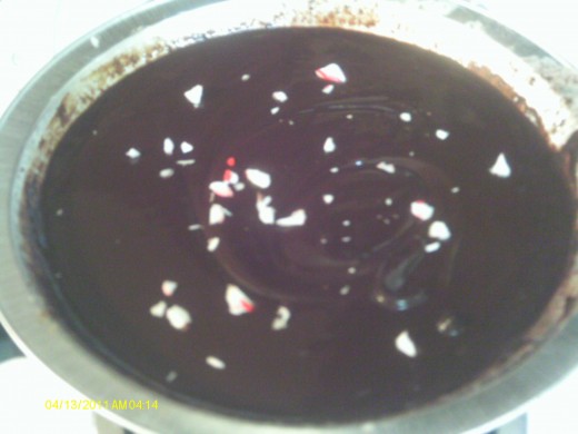 Add peppermint pieces to the chocolate if desired