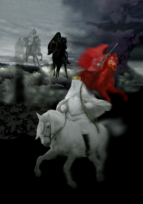 Revelation 6:2 I looked, and there before me was a white horse! Its rider held a bow, and he was given a crown, and he rode out as a conqueror bent on conquest