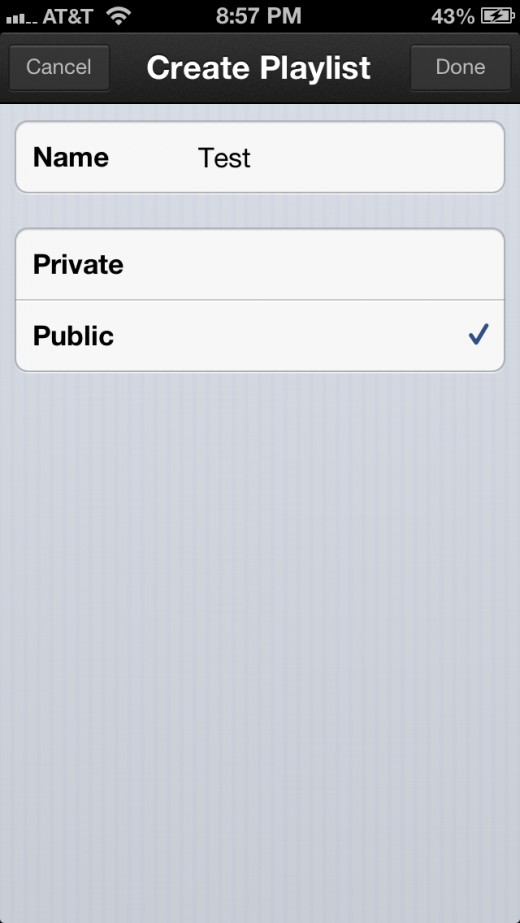 Enter a playlist name, and then select whether or not you want it to be private.
