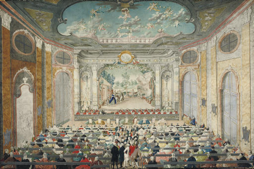 An opera performance in a baroque theater, possibly Eszterhaza. Austrian School, late 18th Century.