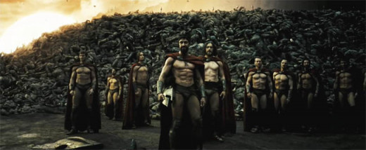 Survivng Members of the 300 with a Wall of the Enemies' Dead Bodies Forming a Barrier