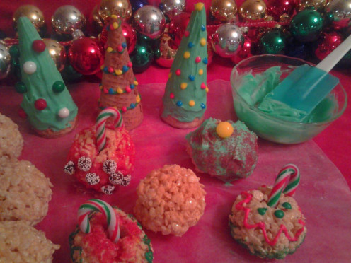 Sugar Cone Christmas Trees and Rice Crispy Ornaments