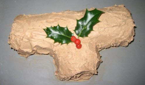 Chocolate Yule Log with Holly decoration