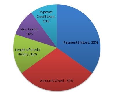 Payment history and amount of debts owed have the biggest weight on your credit score. 