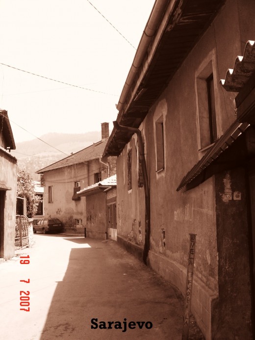 Sepia toned city street