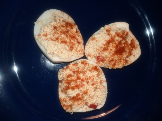 Completed tofu deviled eggs