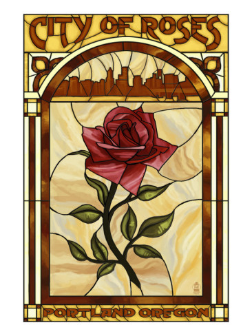 Rose and Skyline Stained Glass - Portland, Oregon