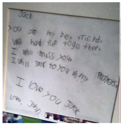 A bestfriends' farewell letter to a boy who died in the Connecticut school shooting. 