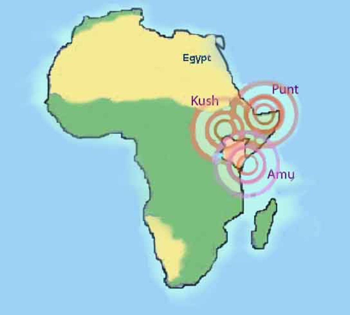 The three neghbouring states of Kush, Punt and Amu