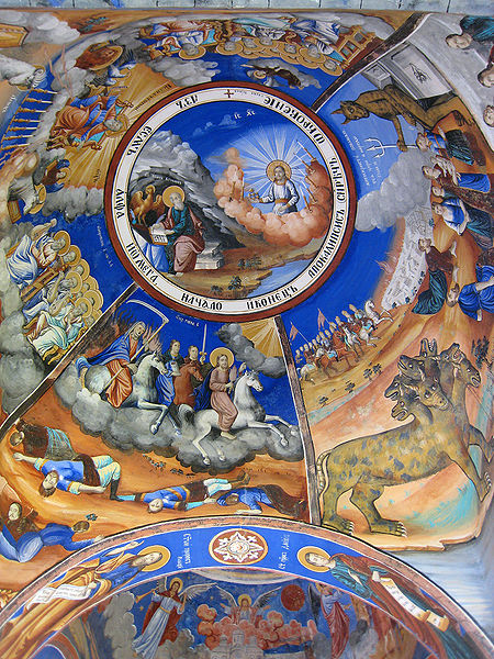 Cathedral ceiling painting depicting a biblical Armageddon