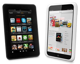 Amazon Kindle Fire and Barnes & Noble Nook HD budget tablets side by side
