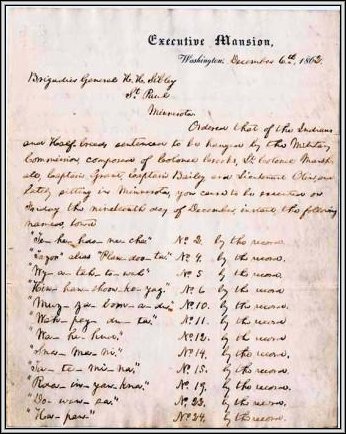 Lincoln's Order Authorizing Execution of 39 Men