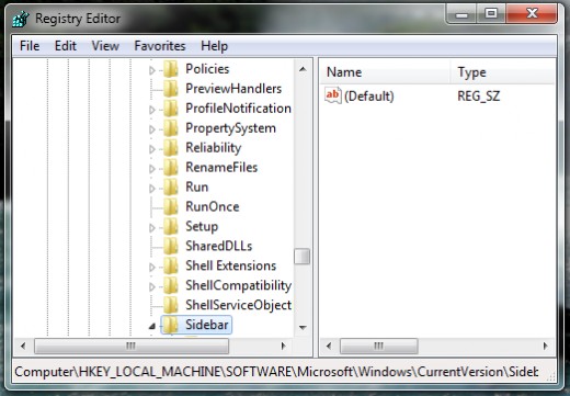 The registry editor in a Windows 7 environment..