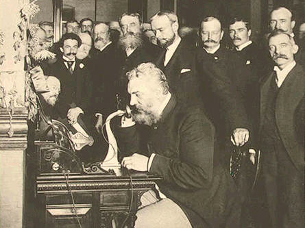 Alexander Graham Bell makes first telephone call from New York City to Chicago, 1892.