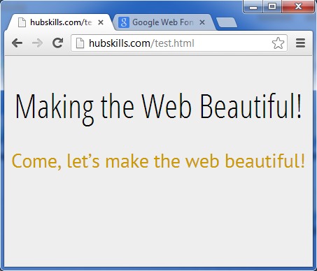 Webpage using the Google web fonts as above