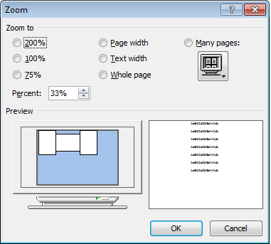 How to zoom out in Word 2007 to show more than one page.