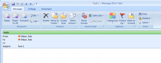 How categories will be displayed within an email in Outlook 2007.