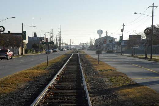 The main road through Morehead City is divided by train tracks