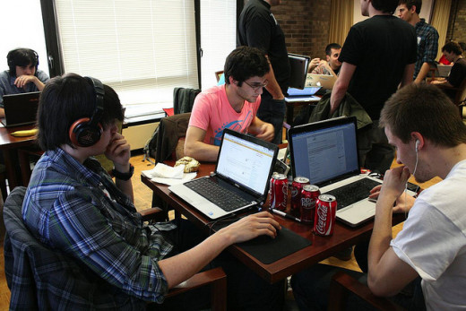 Students working at computers.