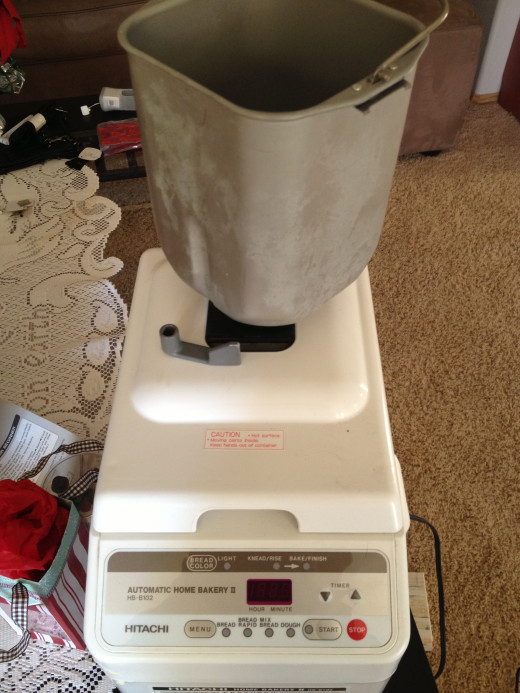 My bread machine with the bread pan and mixing blade.