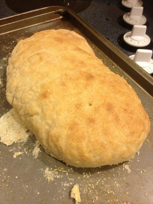 A finished loaf of french bread.  The dough was made with a bread machine.