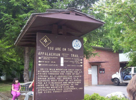 A sign greeting hikers as they enter Hot Springs North Carolina on the Appalachian Trail