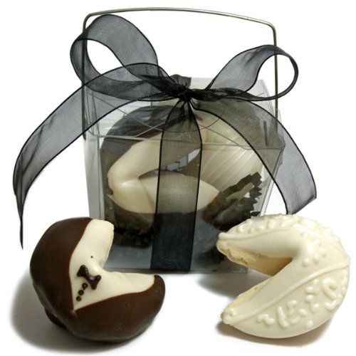 Cute bride and groom edible wedding favors -- in the form of fortune cookies