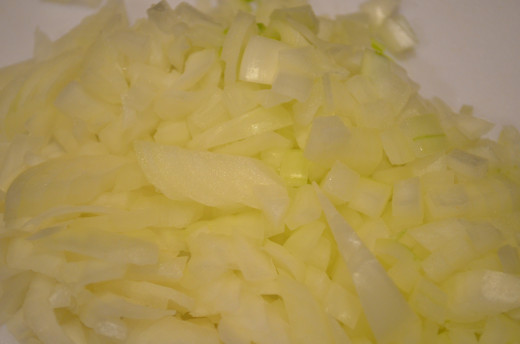 Chop onions and garlic.