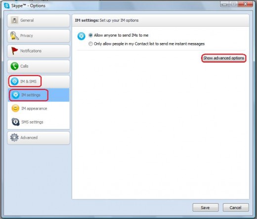 You need to select Advanced Options to see the option to save Skype history.