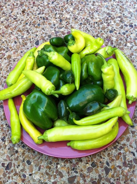 banana, jalapeno and green peppers